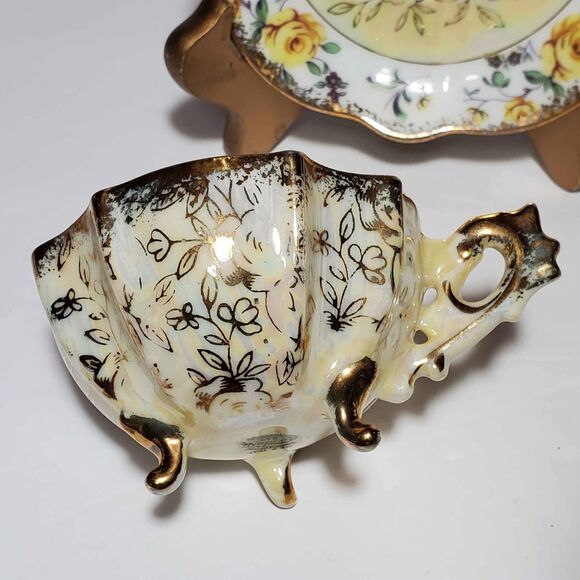 Napco Small Cup and Saucer Yellow Roses Hand Painted Opalescent Vintage - Picture 7 of 10